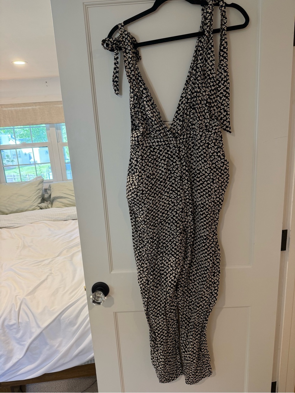 LPA Black and White Floral Tie-Shoulder Jumpsuit